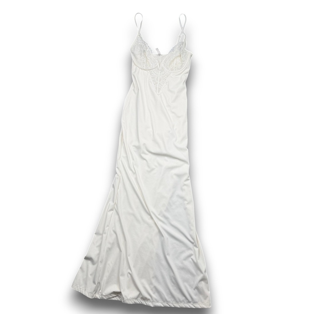 Popilush Maxi Dress Womens S White Lace Trim Shapewear Built-In Bodysuit